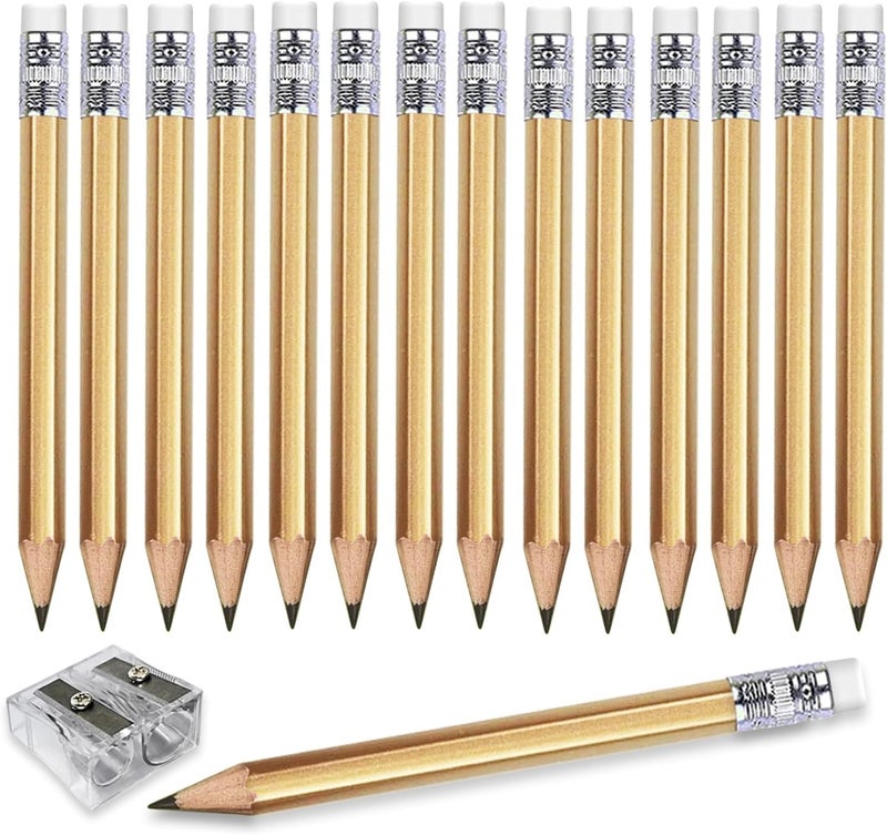 Adhere 25pcs Golf Pencils with eraser Hexagon Wooden Pencils Graphite 2B for Golf Event Scoring,Classroom,Wedding,Company Meetings,Pew, Pocket (Gold) - Image 1